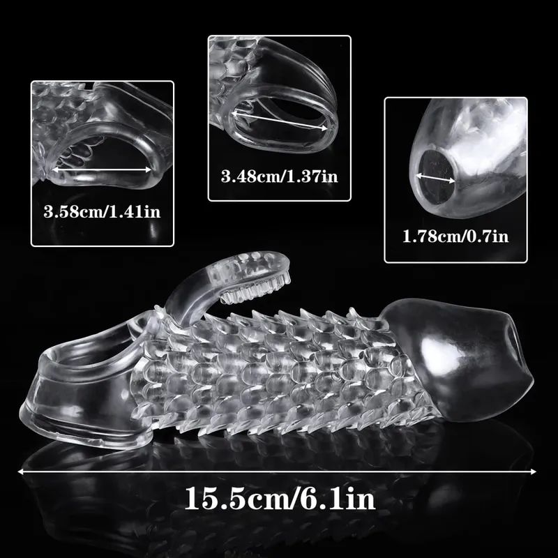Reusable Tranaparent Penis Sleeve Enlargement Delay Ejaculation Soft TPE Dragon Scales Clear Cock Sleeve Adult Sex Toys for Men