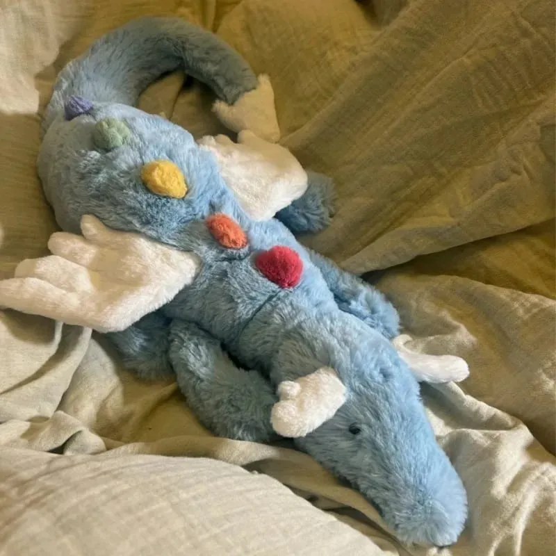 Blue Dragon Plush Toy Cute Soft Stuffed Animal with Colorful Spikes Wings Kids Birthday Gift Home Decoration Comfort Companion
