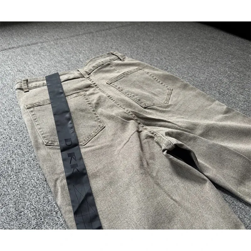 High Street RO Style Jeans Pants Men's Horn Wide Legs Look Skinny Stacked Dragging Wrinkled Cat Beard Wasteland Denim Pant — image 3
