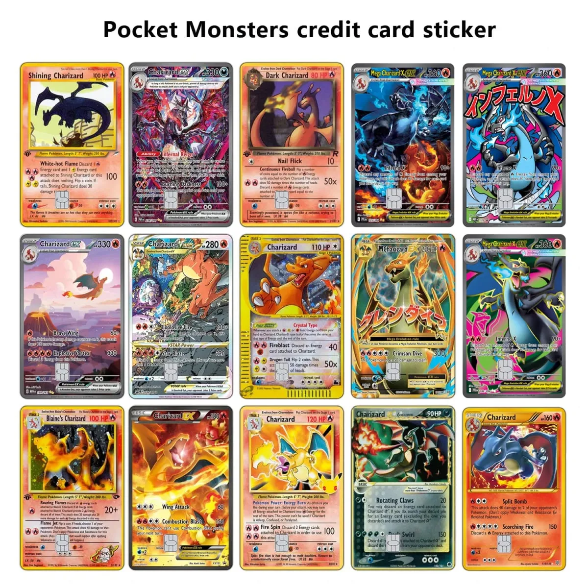 Credit Card Skin Sticker Anti-degaussing Anime Charizard Stickers for VISA JCB MasterCard and Other IC Cards — image 1