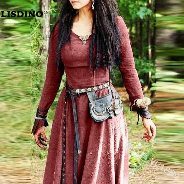 LisdinoMedieval Dress Women Long Sleeve Maxi Robe Vintage Fairy Elven Dress Renaissance Celtic Viking Gothic Cosplay Costumes — image 6