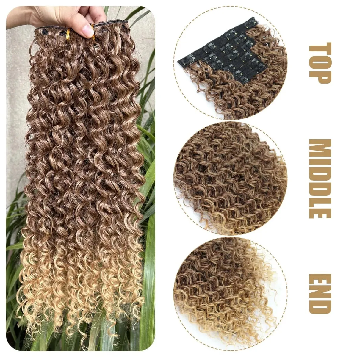 16 Clip In Hair Extensions Synthetic Kinky Curly Full Head Fake Pieces Brown Black Hair Extensions Suitable For Black Women — image 4