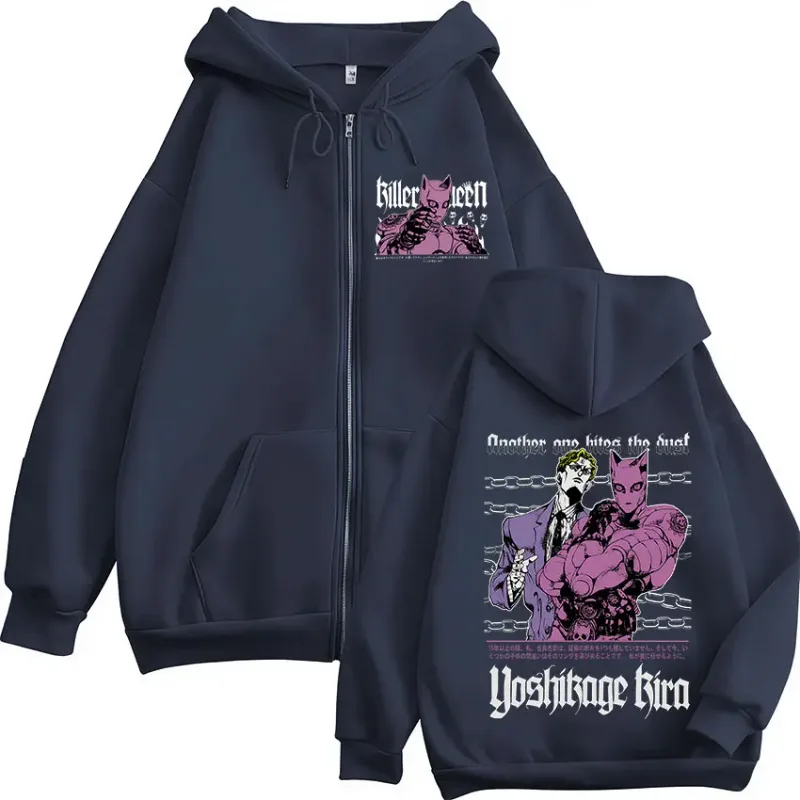 Anime Jojo Bizarre Adventure Kira Yoshikage Killer Queen Zipper Hoodies Men Women Clothing Fashion Zip Up Sweatshirts Jackets — image 4
