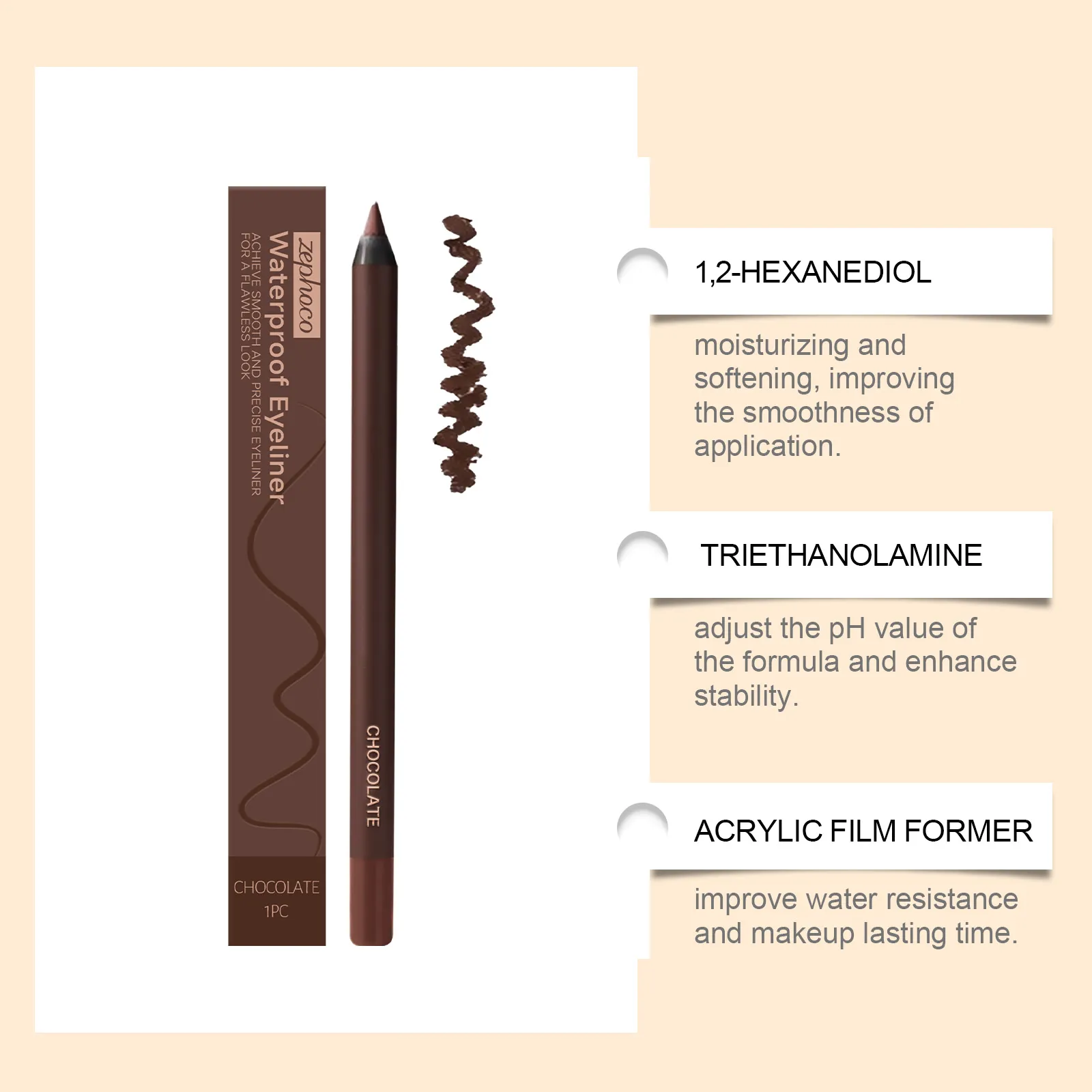 Zephoco 1pc Chocolate Eyeliner Pen Waterproof Smooth Application Long Lasting Eye Makeup Gel Pencil For Daily Use
