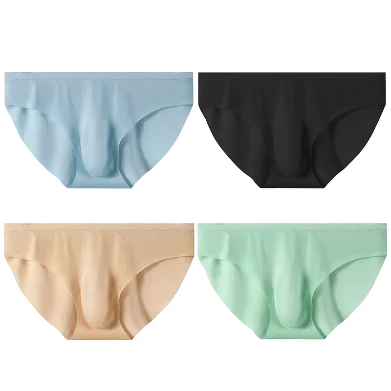4Pcs Men Ice Silk Briefs Ultra Thin Transparent Seamless 3D Pouch Low Waist Breathable Triangle Underwear
