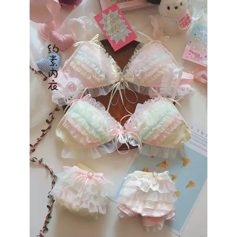 Japanese Style Lolita Princess Lingerie Set Women Pure Desire Cake Layer Lace Mesh Cotton Crotch Party Bra And Panty Set Cute — image 3