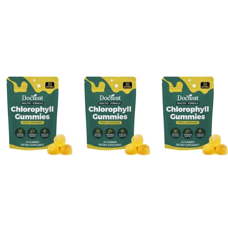 Docteat Chlorophyll Gummies Lemonade Gut Nutrition Balance with Prebiotic Inulin and Apple Fiber Digestive Wellness 60 Gummies