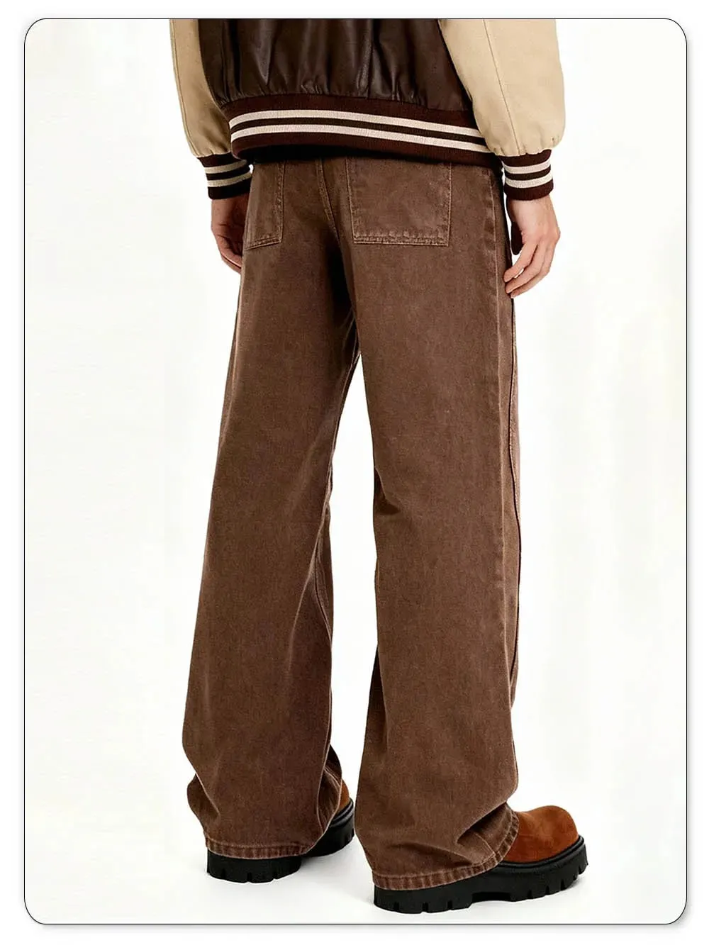 American Retro Men's Brown Casual Baggy Wide Leg Jeans Korean Cartoon Elephant Embroidery Loose Wide Leg Denim Pants Unisex — image 9