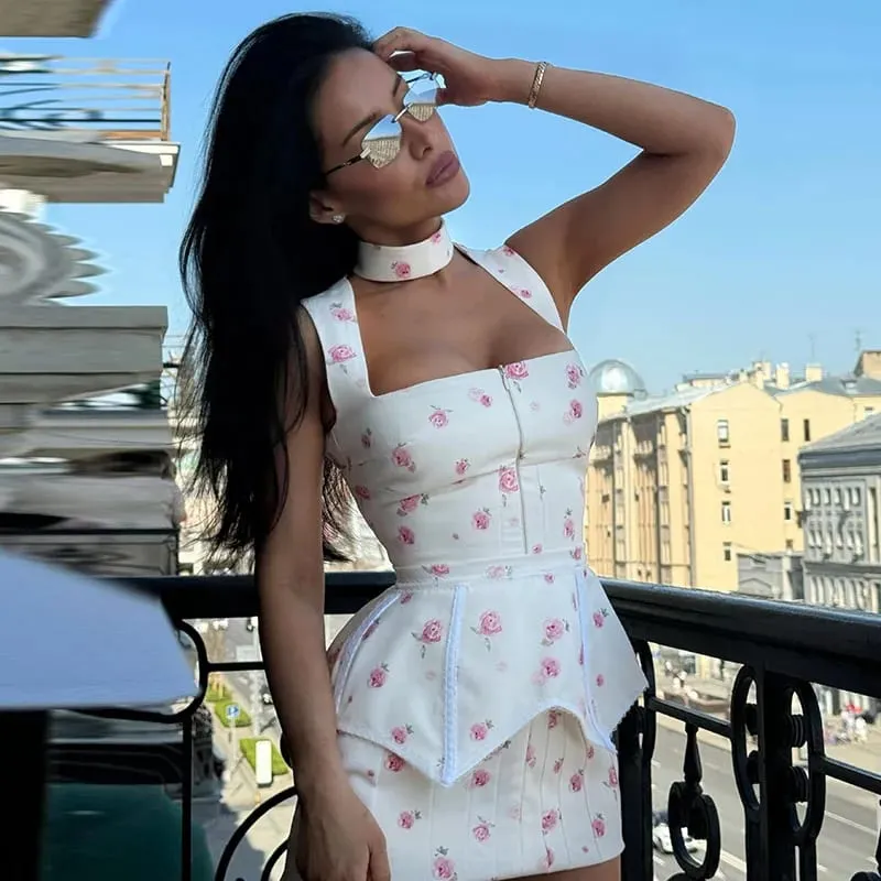 Elegant Printed Women's Dress Sleeveless Square Collar Waist-Closed Lady Mini Dresses With Waist Tape 2026 Summer Female Robes — image 5