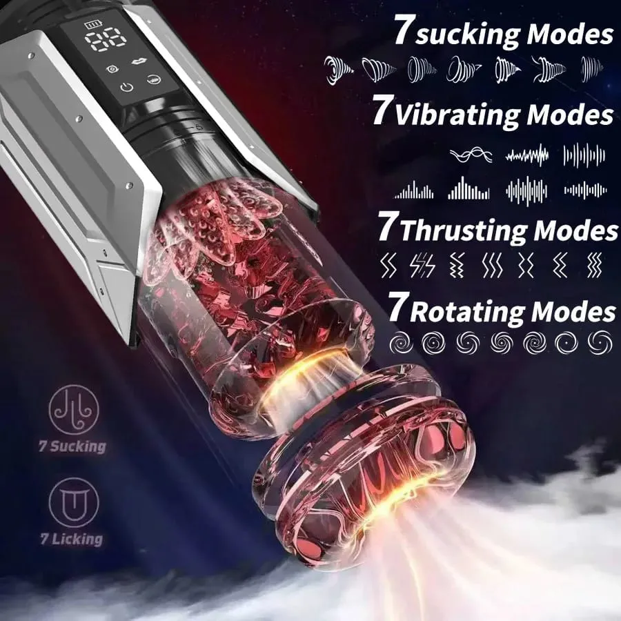 Automatic Male Masturbator Stroker with 7 Sucking Thrusting Rotating Licking Adult Pocket Pussy Mens Sex Toy Blowjob Sex Machine