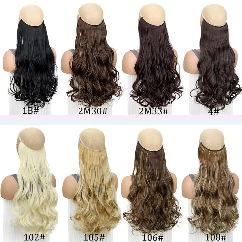 18Inch Synthetic Long Curly Fish Line Hairpiece Invisible Wire Halo Hair Extensions Heat Resistant Fluffy for Daily Styling — image 3