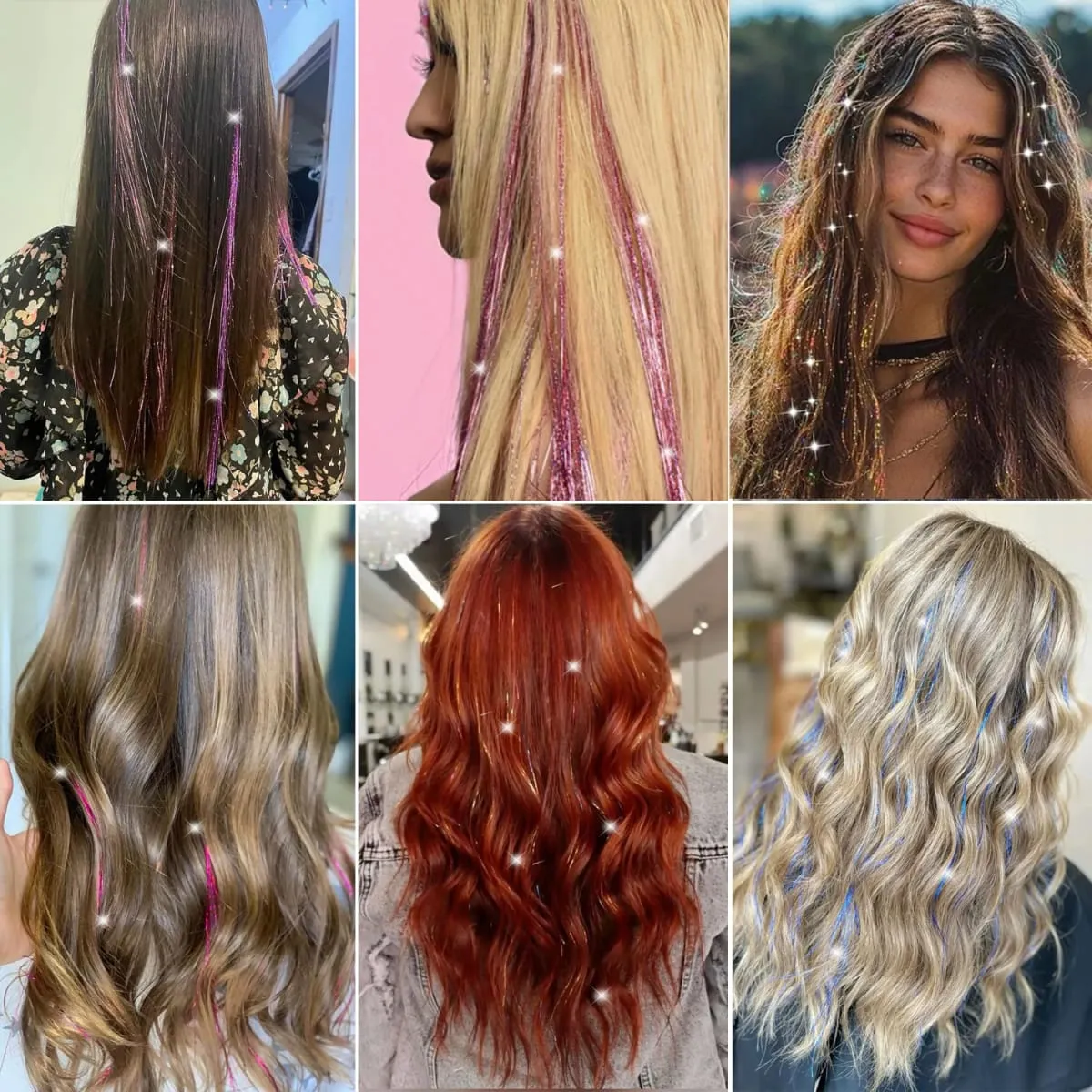 Hair Tinsel 5 Packs 40 Inch Tinsel Hair Extensions Gold Heat Resistant Glitter Sparkling Shinny Fairy Hair Synthetic