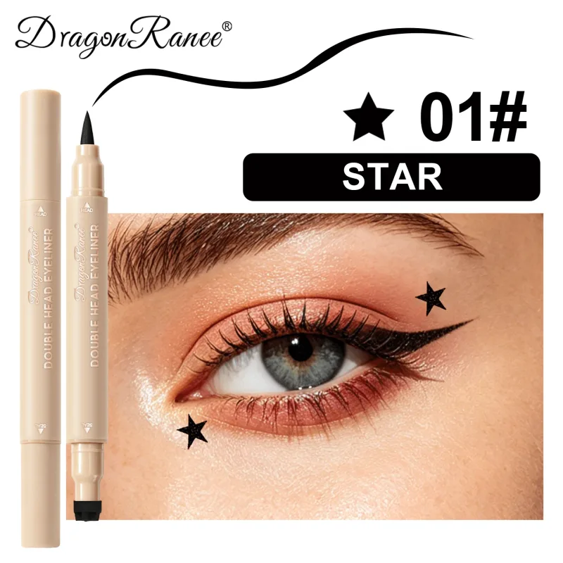 Double Head Stamp Liquid Eyeliner Smudge-Proof Quick Drying Waterproof 2 in1 Colorful Love Star Butterfly Eye Line Pencil Makeup