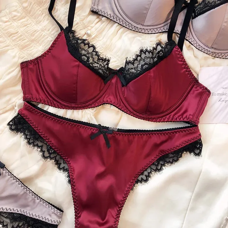 French Thin Cup Lingerie Set Lace Push Up Bra Fashion Women Silk Fabric Underwear High Quality Intimates Bras and Panties