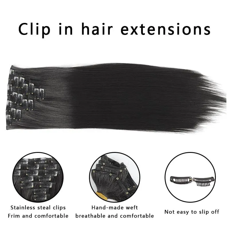 7pcs Full Head Clip-In Hair Extensions Suitable for Women - 20"/50cm Long Straight Synthetic Hair with 150g Total Volume — image 3