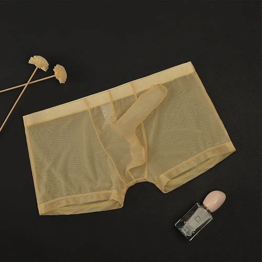 Seksi Erkek Örgü Şeffaf Hafif Iç Çamaşırı Nefes Alabilen Boxer Külot Külot Kurşun Ayırma Erkek Boxer Külot