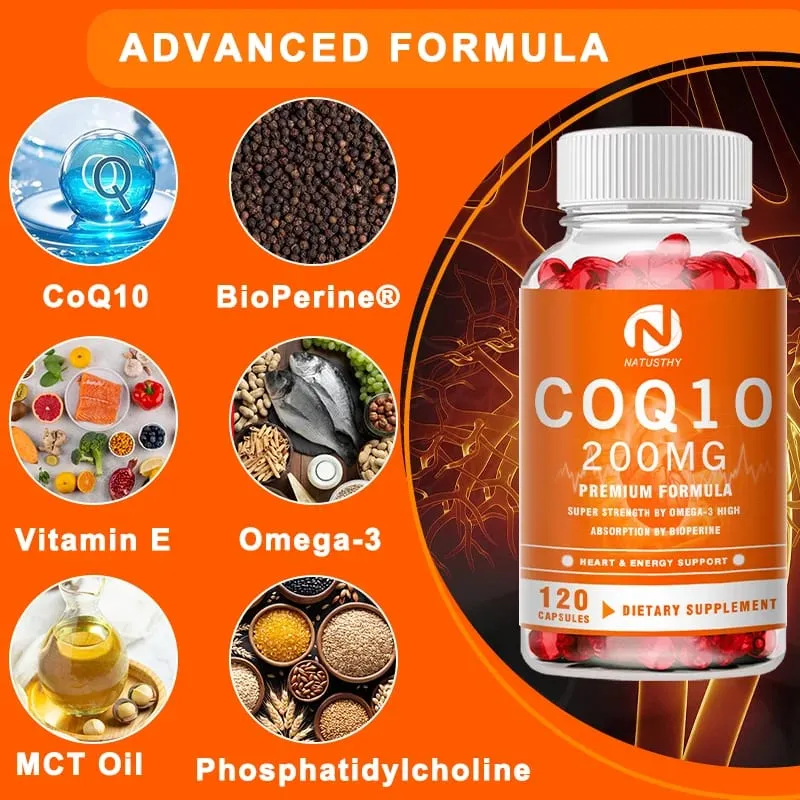 COQ10 Coenzyme Q10 200mg for Energy Antioxidant Cardiovascular Brain Health Natural Non-GMO — image 4