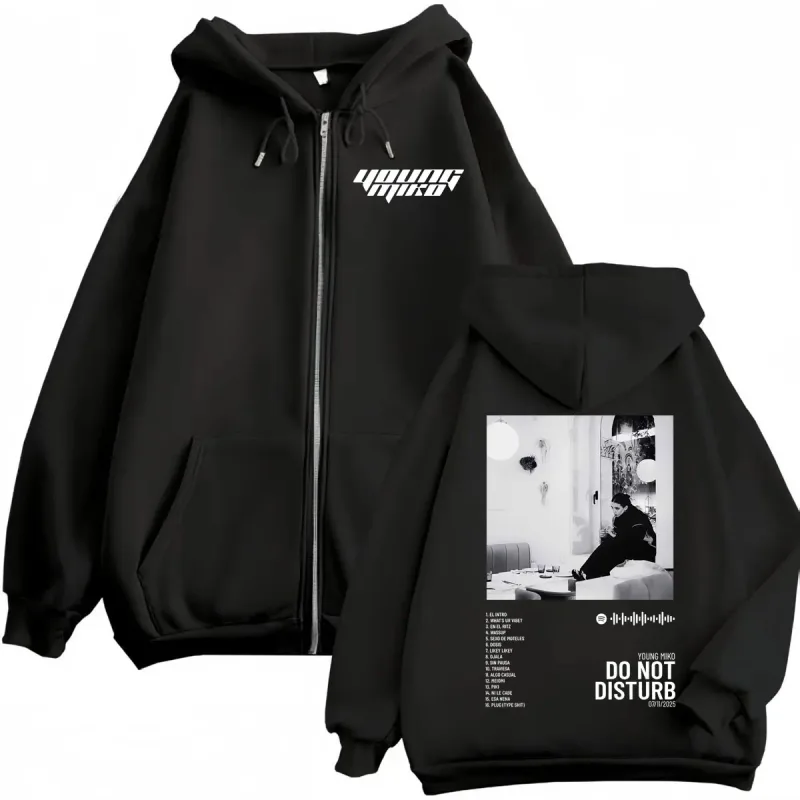 Young Miko Do Not Disturb Album Poster Graphic Zipper Hoodie Hip Hop Vintage Zip Up Pullovers Men Women Casual Loose Sweatshirts — image 1
