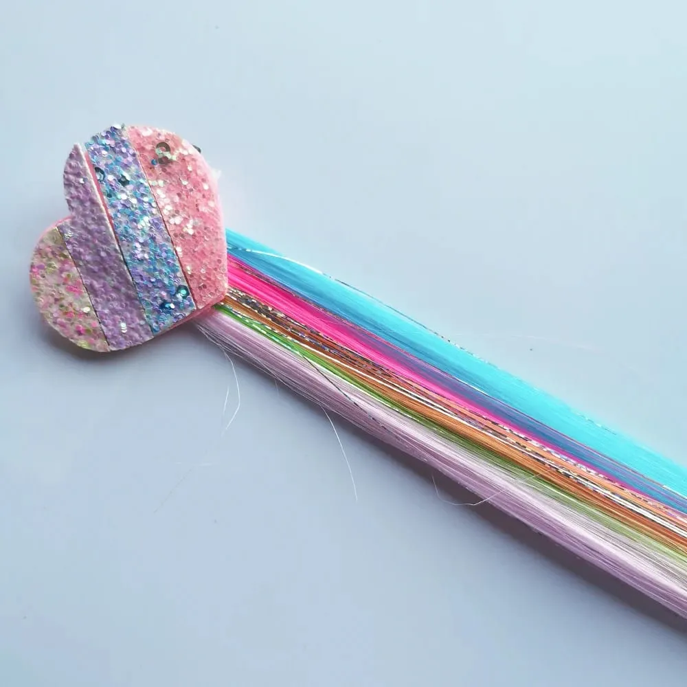 6pcs Clip in Curly Hair Extensions Rainbow Color Hairpieces with Cute Alligator Clip Bows for Girls-Great for Gifts Holidays — image 9