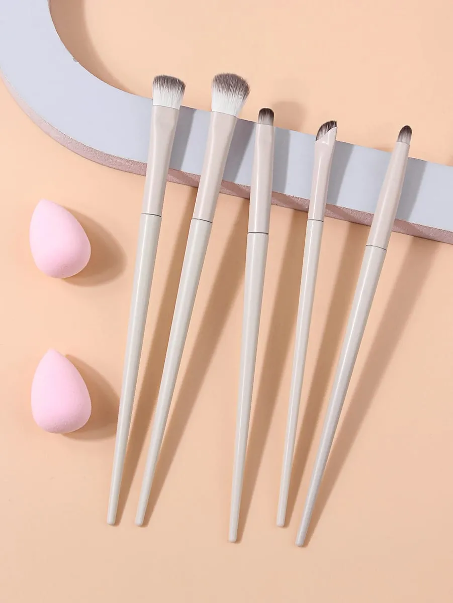 6Pcs Makeup Brushes Set 2Pcs Makeup Sponge Soft Cosmetic Brush for Blush Eyeshadow Concealer Contour Face Make Up Beauty Tool