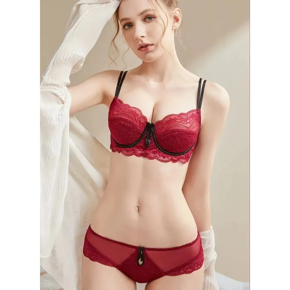Women Sexy Red Lace Bra French Ultra Thin Minimizer Non Wired Breathable Brassiere Large Bust Reduce Underwear 32‑42 — image 6