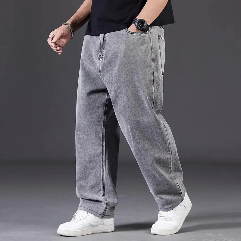 Plus Size Jeans Men High Elastic Waist Baggy Denim Pant Male Plus Large Loose Fit Cowboy Trouser Classic Black Blue Grey Clothes — image 5