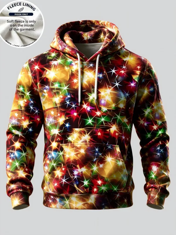Men Fleece Lined Hoodie Christmas Santa Costume Pattern Print Pullover Hooded Sweatshirt Winter Top — image 7