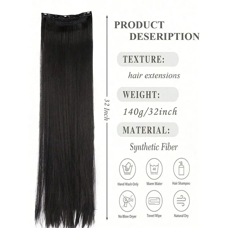 Long Straight 5 Clips Hair Extension 32 Inch Clip In Extensions Hairpieces For Women Synthetic Natural Straight Clip Hair Piece — image 3