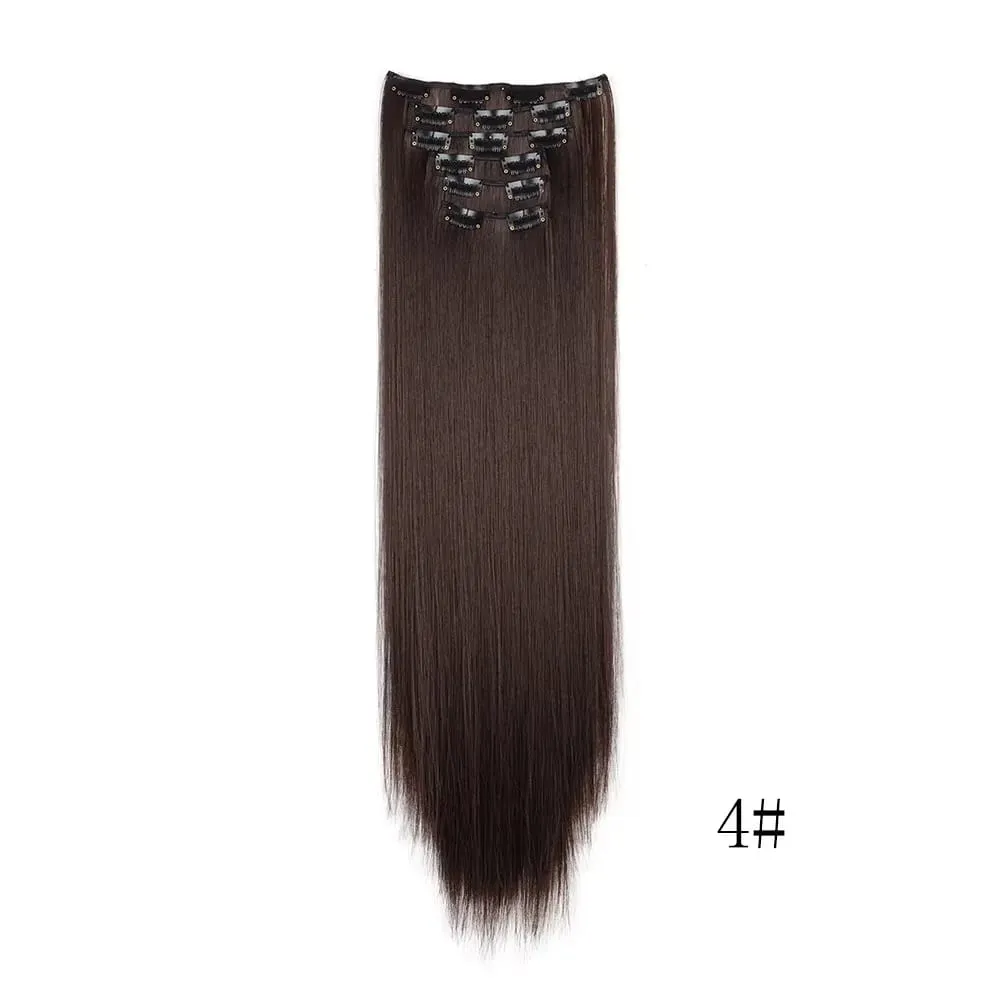 24 Inches Long Synthetic Hairpieces for Women 6Pcs Medium Brown Blonde Highlights Clip In Natural Thick DIY Styling Fiber Hair — image 12