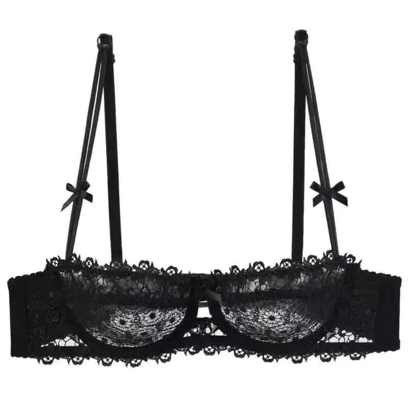 Sexy Lace Bra Set for Women Plus Size Half Cup Sheer Ultra Thin Nipple Concealed Erotic Lingerie Push Up Comfort Underwear Set — image 7