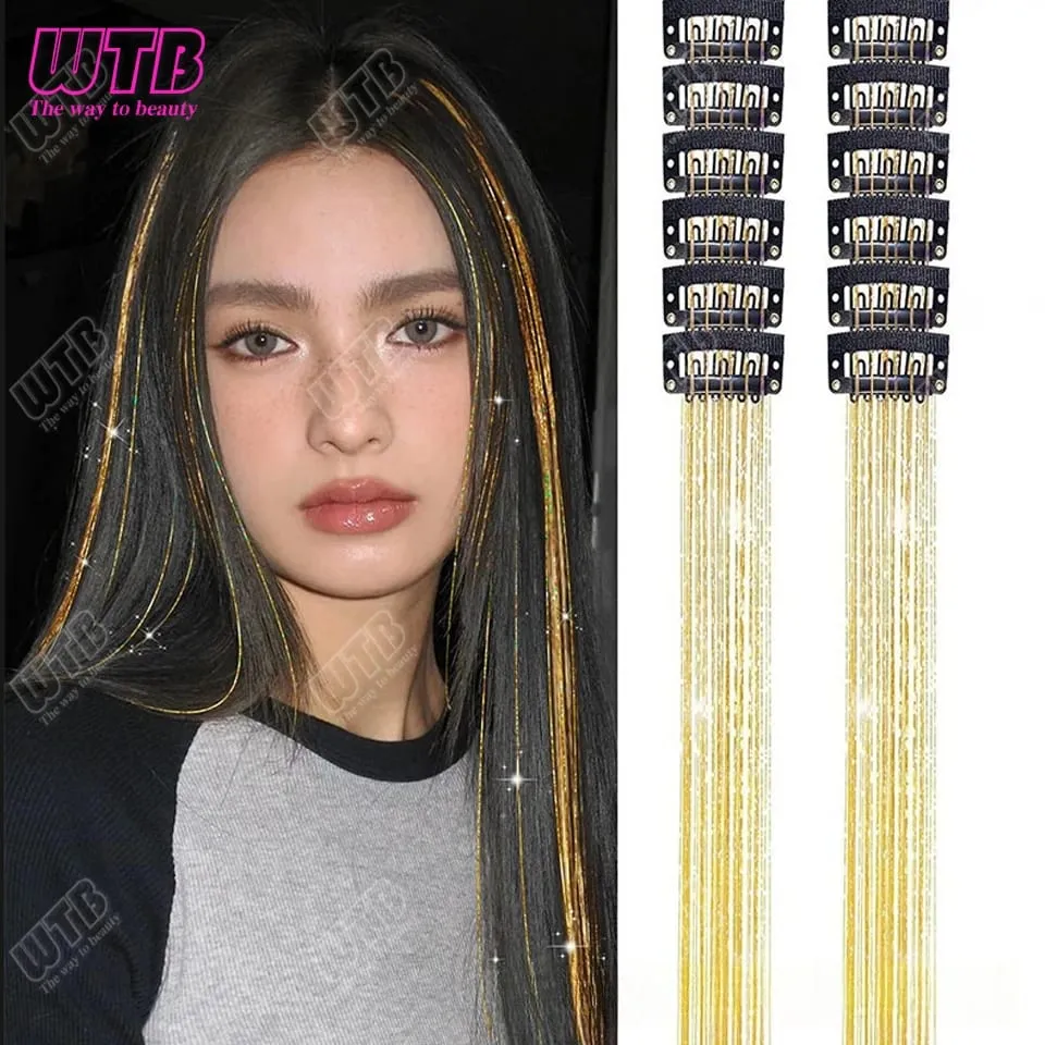 Tinsel Clip In 20Inch Glitter Tinsel Hair Extensions Clip In Hair Tinsel Kit Heat Resistant Shiny Sparkle Fairy Hair Accessories