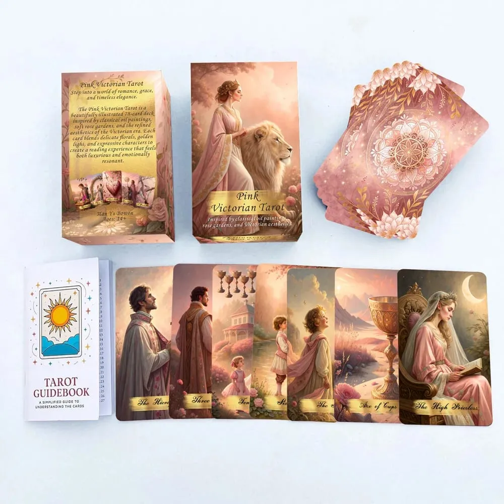 Pink Victorian Tarot Cards Set 78 Pieces 13x8 Cm Romantic at Elegant na Disenyong May Kasamang Mga Tagubilin sa Papel Perpekto para sa Baguhan