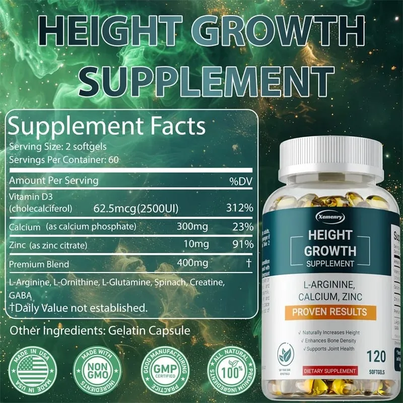 Height Growth Supplements - with Vitamins and Calcium Zinc Improves Bone Strength Promotes Growth and Improve Immunity — image 2