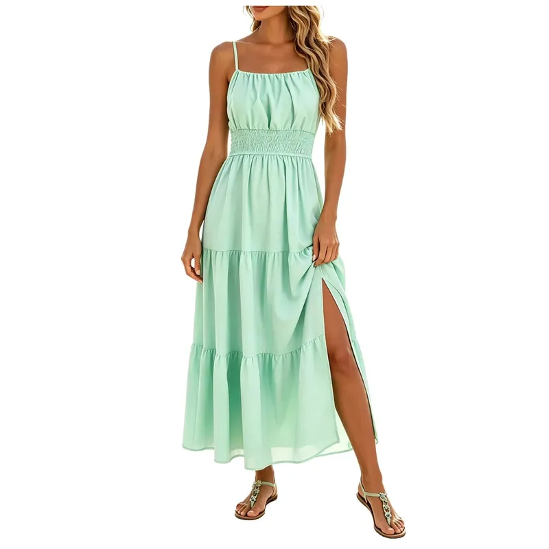 Women's Summer Chiffon Dress Elegant A-Line Double Layer Sexy Sling Dresses Summer Holiday Party Ball Gown Muer Solid Sundress — image 9