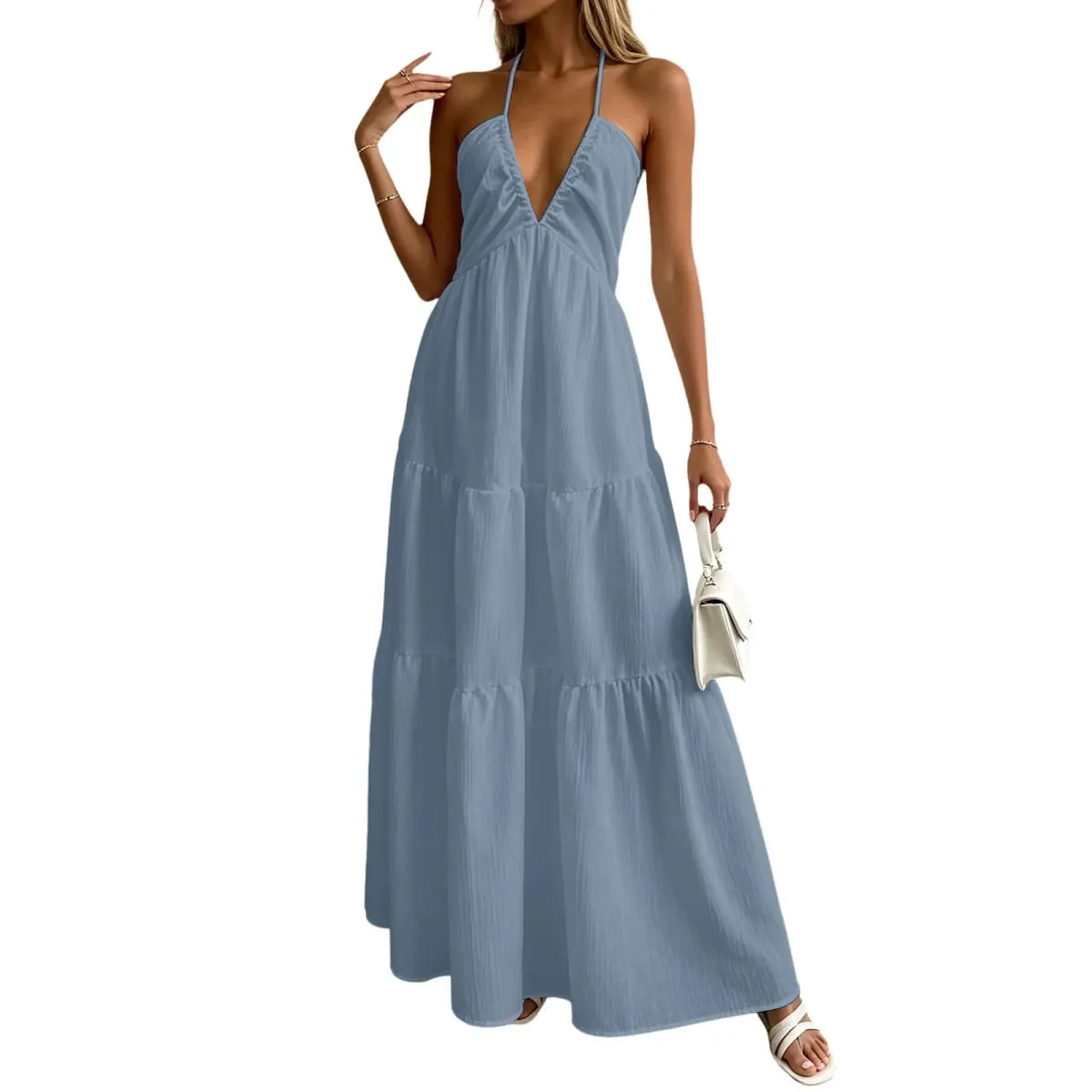 Summer Halter Neck Women's Dress Elegant Chic Wedding Party Beach Dress Backless Flowy Vacation Boho Sling Long Dresses Women — image 4