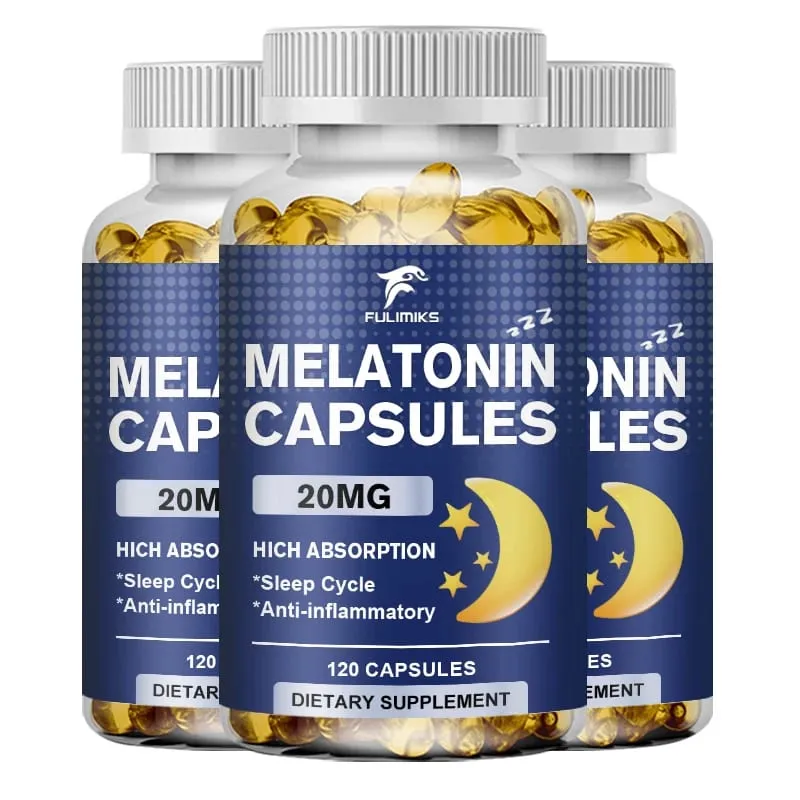 Suplemento dietético para sono de melatonina 20 mg 120 cápsulas com sabor de morango contém melatonina - sono saudável — image 8