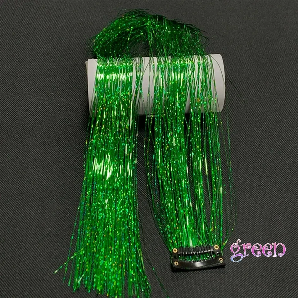 Long Straight Hair Tinsel Glitter Shiny Sparkly Synthetic Color Fresh Laser Clip in Hair Extensions Women Party Hair Accessori — image 14