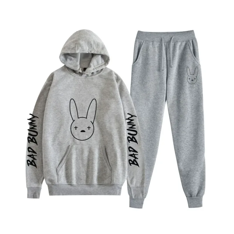 Harajuku Comfortable bad bunny Print Sweatshirt Sweatpants Suit Women's Hoodies+ Trousers Suit Boys/Girls 2 Piece Set Clothes — image 10