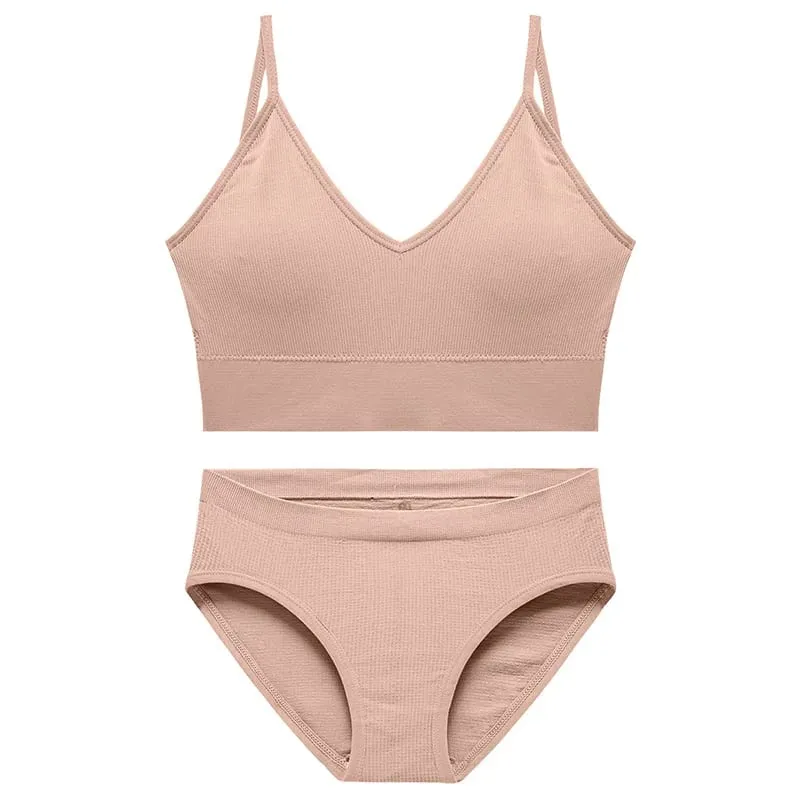 Women's Seamless Ribbed Bra and Panty Set 2 Piece Spaghetti Strap Crop Top High Stretch Lingerie Set with Removable Pads — image 14