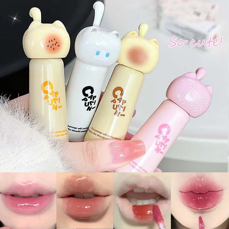 귀여운 고양이 워터 미러 립글로스 지속 모이스춰 라이징 로즈 살구 핑크 색조 립글레이즈 누드 립스틱 한국 메이크업 소녀 — image 2