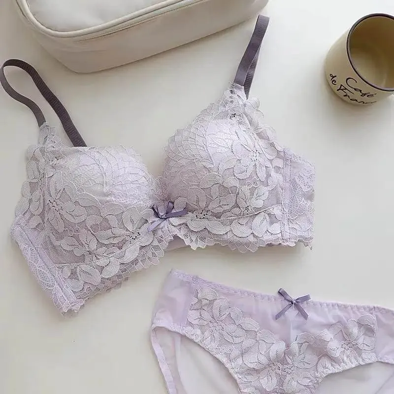 Women's Japanese Style Bra & Panty Set Luxury Lace Push Up Small Bust Support Adjustable Comfort No Gap Wirefree Free Shipping — image 3