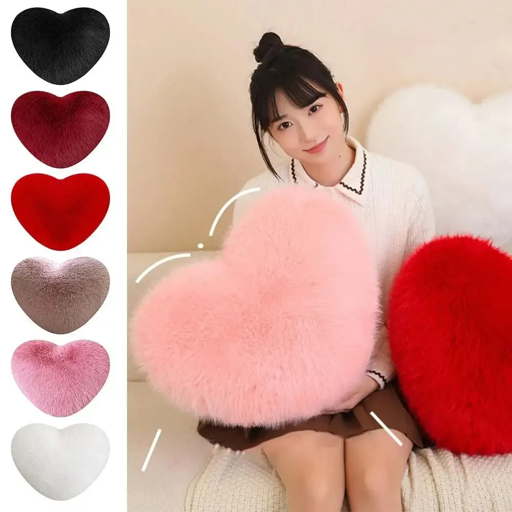 New Fur Heart Pillow Pink Color PP Cotton Heart Plush Pillow Fluffy Love Heart Shaped Stuffed Pillow for Birthday — image 2