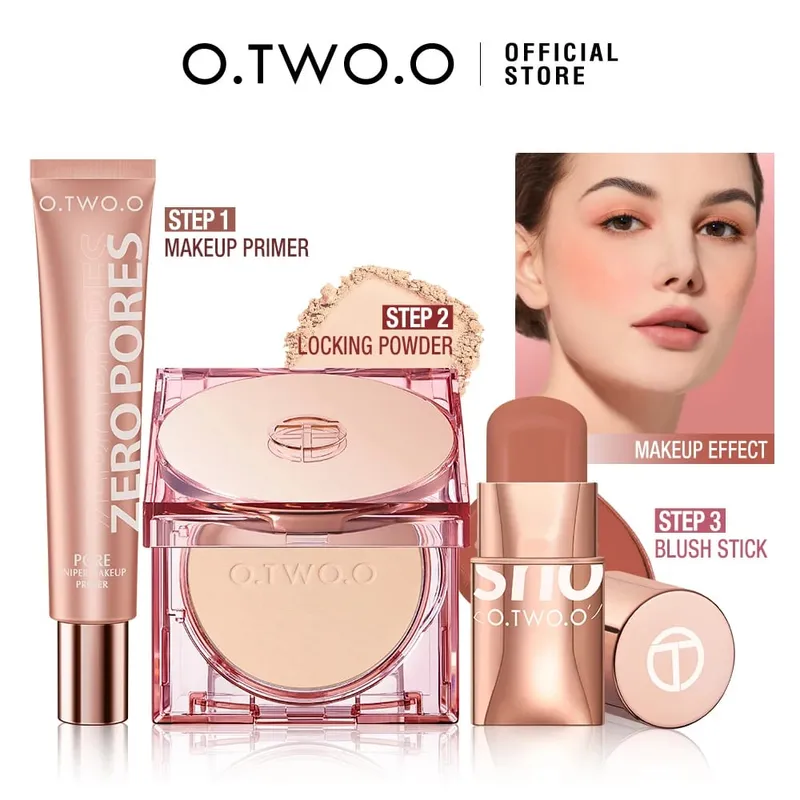 O.TWO.O 3pcs Makeup Set 3 In 1 Lipstick Blush Stick SPF 30PA+ Face Setting Powder na Face Primer Makeup Base Cosmetics Kit — image 2