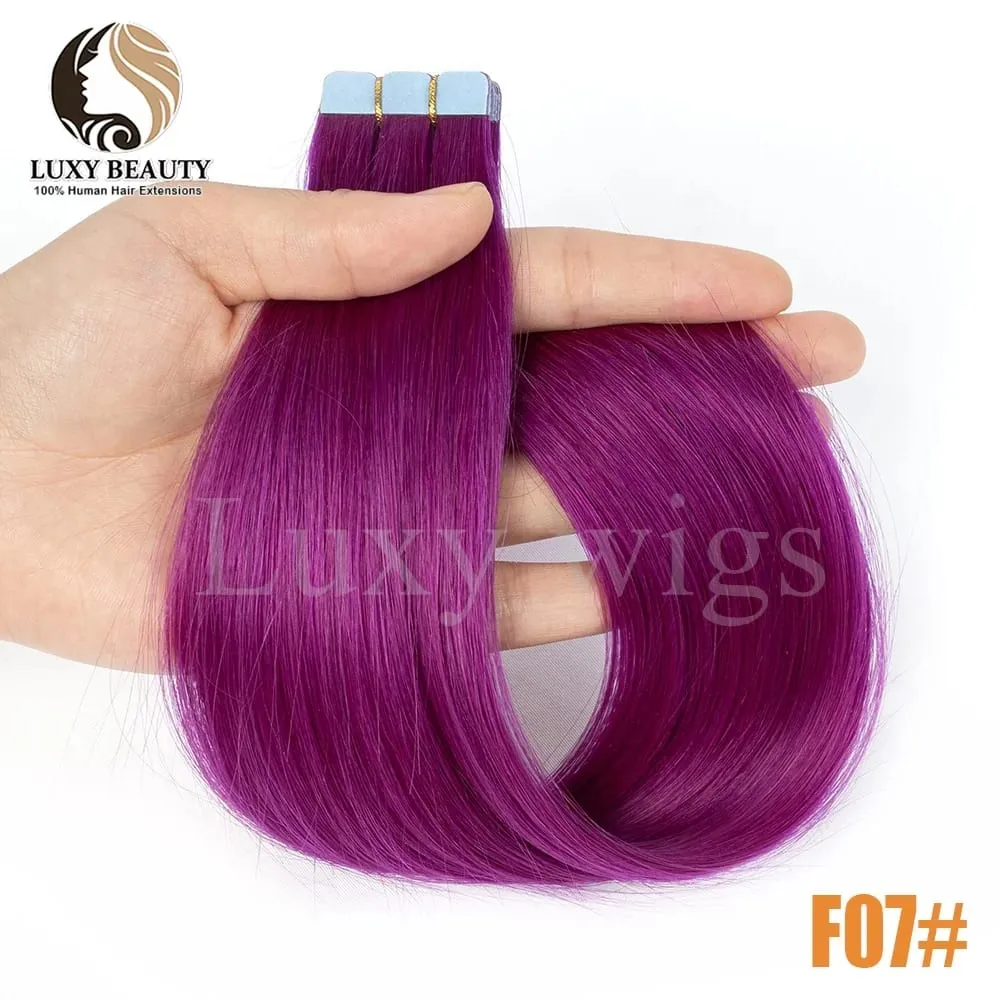 Colored Pink Mini Tape in Human Hair Extensions Invisible Seamless Tape in Hair 10pcs Pink Red Green Purple Blue Mini Tape Hair — image 10