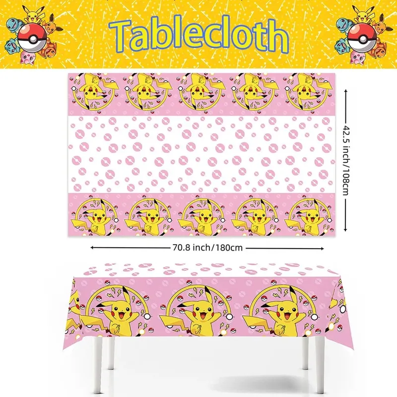 1/10 ชิ้น Pokemon ผ้าปูโต๊ะวันเกิดตกแต่งผ้าปูโต๊ะแบบใช้แล้วทิ้ง Pikachu Tablecover เด็กของขวัญวันเกิดอุปกรณ์อาบน้ำเด็ก