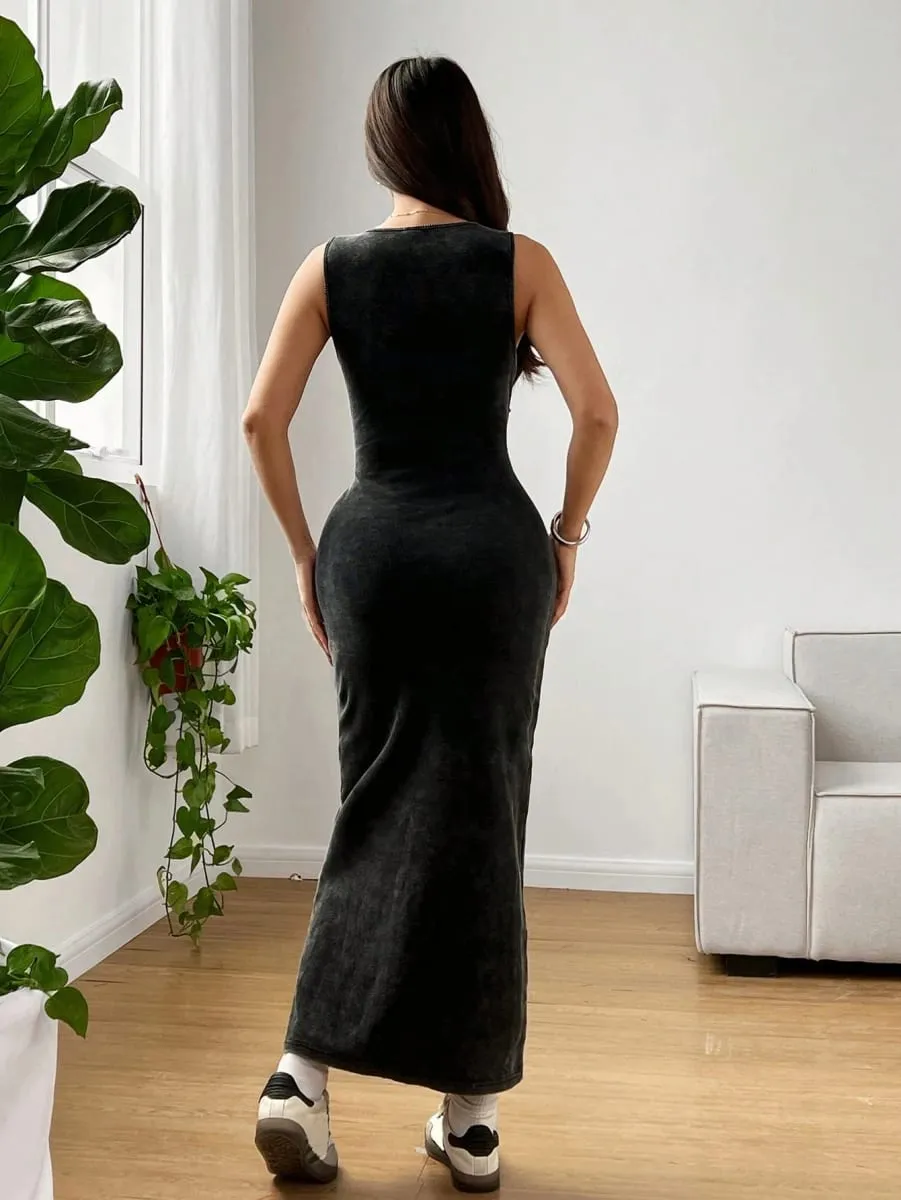 Women's Summer Round Neck Pleated Bodycon Casual Cami Dress Holiday Outfits Summer Dresses for Women — image 2