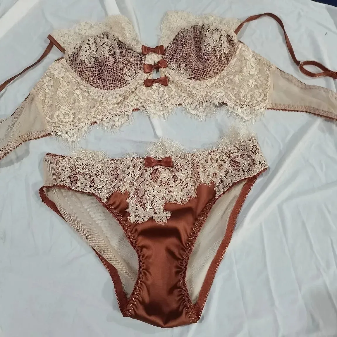 Sexy Lace Bralette & Briefs Set for Women Push Up Underwire Retro Lingerie