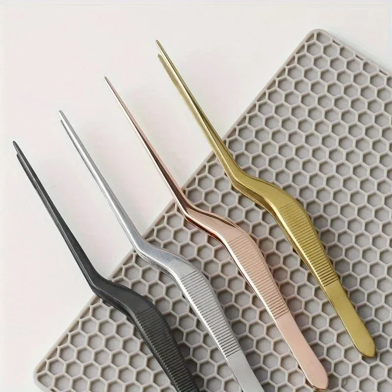 Stainless Steel Offset Cooking Tweezers for Food Plating and Pastry Decoration-Christmas & Halloween Kitchen and Restaurant Tool
