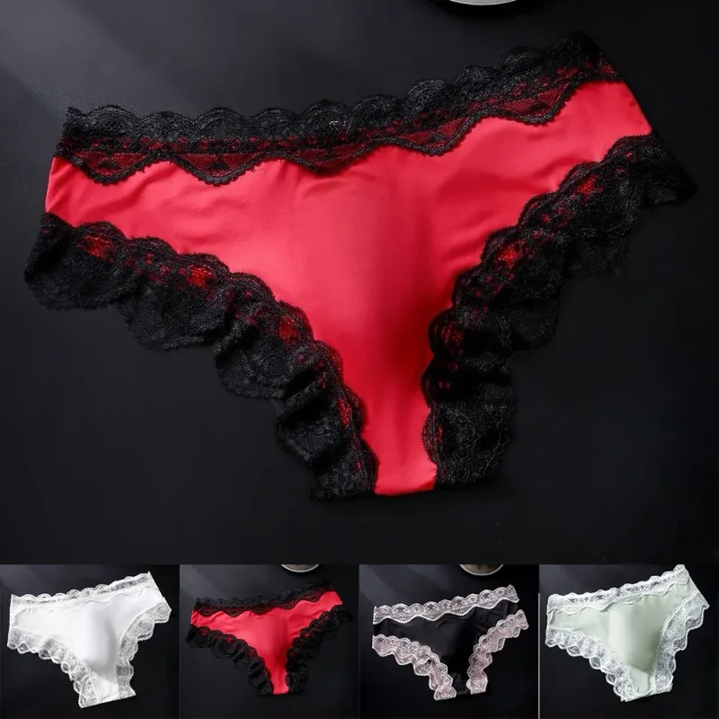 Men Panties For Men Lace Trim Briefs Breathable High Elastic 3D Convex Pouch Underpant Sexy Thin See Through Underwear — image 8