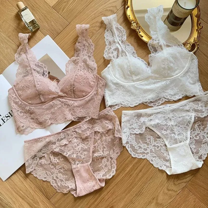 Women's French Lace Bralette Push Up Gathering No Underwire Backless Bra Sets Sexy See Through Lingerie Outerwear Camisole Top — image 5